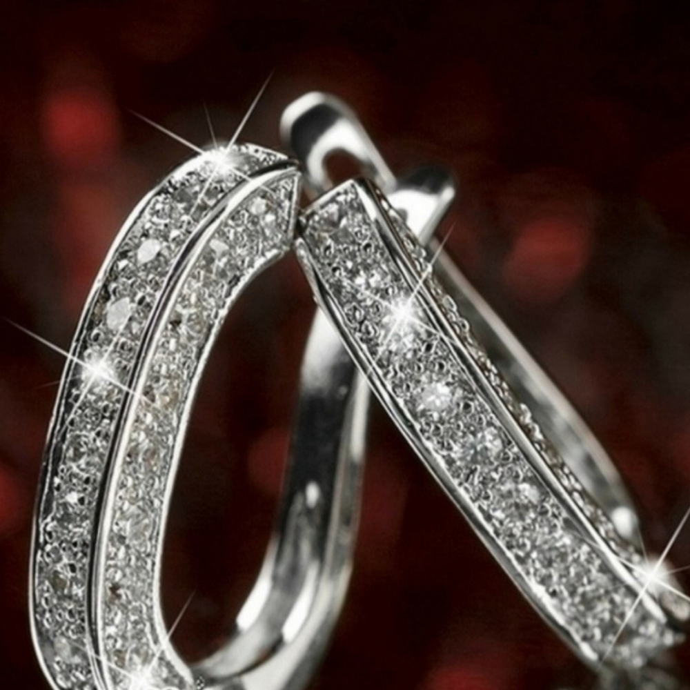 HP NEW Luxury 925 Silver Diamond oval Huggie Earrings - Picture 4 of 6